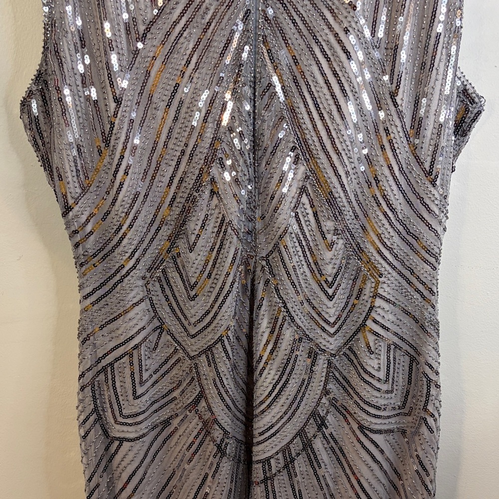 Sleeveless Silver Sequin Fringe Mini Flapper Dress Size 4XL NWOT #300 - Picture 8 of 14